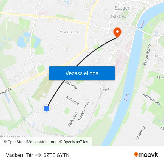 Vadkerti Tér to SZTE GYTK map