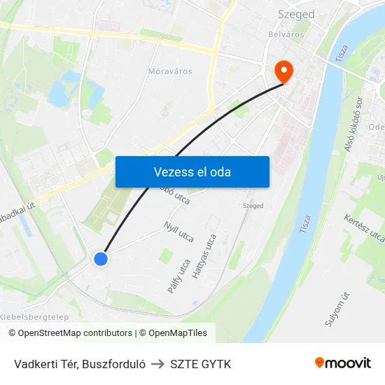 Vadkerti Tér, Buszforduló to SZTE GYTK map