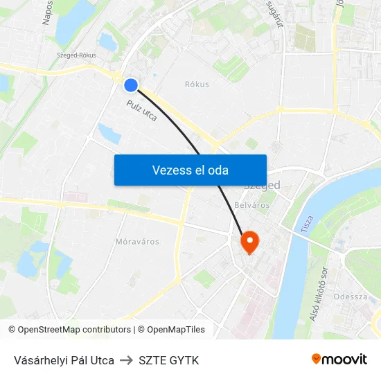 Vásárhelyi Pál Utca to SZTE GYTK map