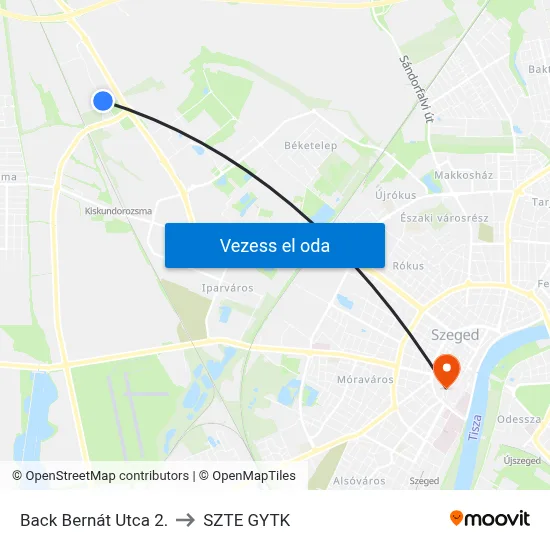 Back Bernát Utca 2. to SZTE GYTK map