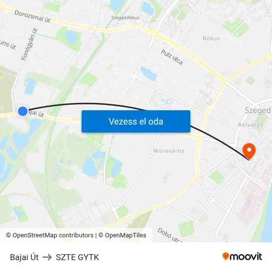 Bajai Út to SZTE GYTK map