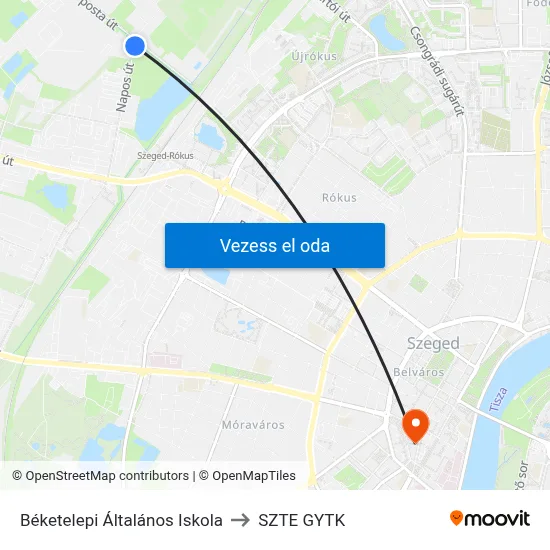 Béketelepi Általános Iskola to SZTE GYTK map
