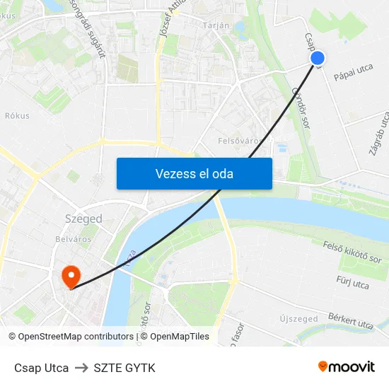 Csap Utca to SZTE GYTK map
