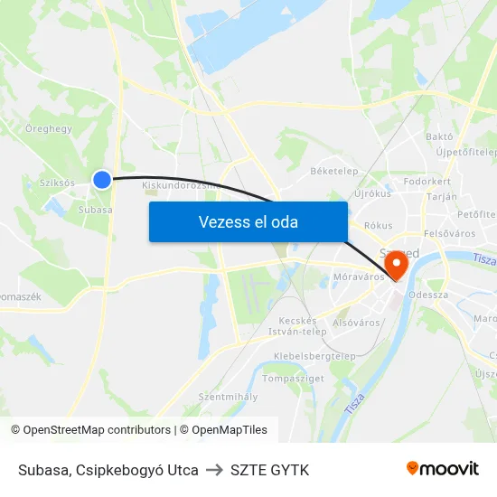 Subasa, Csipkebogyó Utca to SZTE GYTK map