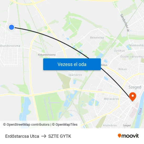 Erdőstarcsa Utca to SZTE GYTK map