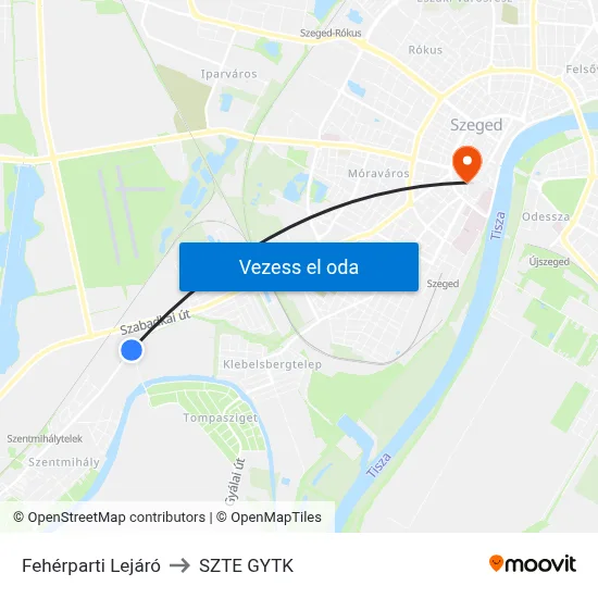 Fehérparti Lejáró to SZTE GYTK map