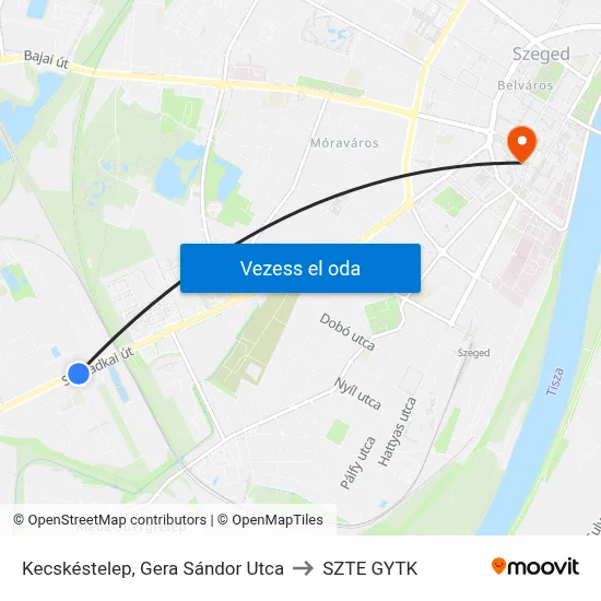 Kecskéstelep, Gera Sándor Utca to SZTE GYTK map