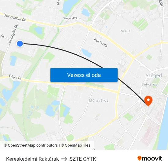 Kereskedelmi Raktárak to SZTE GYTK map