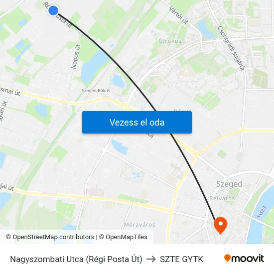 Nagyszombati Utca (Régi Posta Út) to SZTE GYTK map
