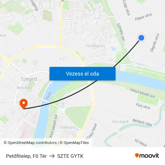 Petőfitelep, Fő Tér to SZTE GYTK map