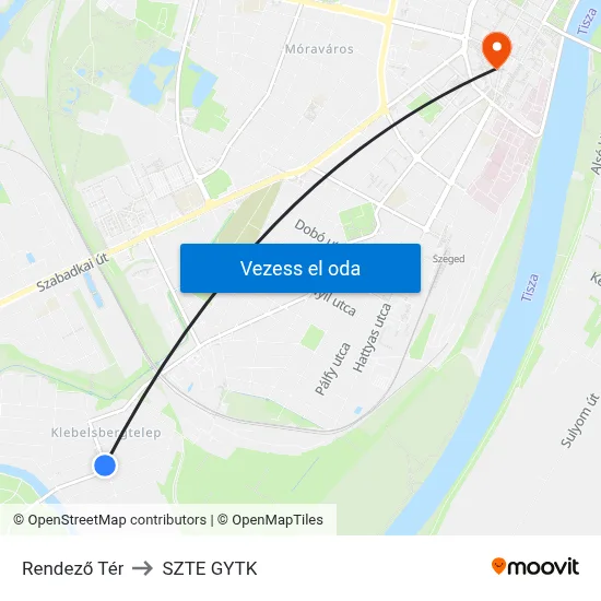 Rendező Tér to SZTE GYTK map