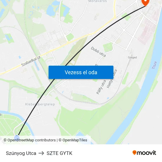 Szúnyog Utca to SZTE GYTK map
