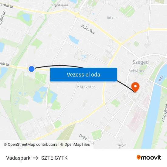 Vadaspark to SZTE GYTK map