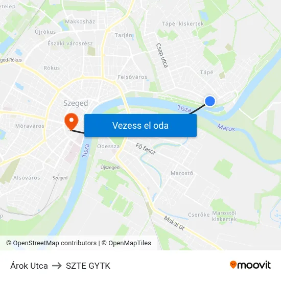 Árok Utca to SZTE GYTK map