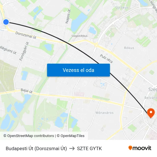 Budapesti Út (Dorozsmai Út) to SZTE GYTK map