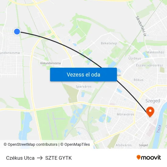 Czékus Utca to SZTE GYTK map