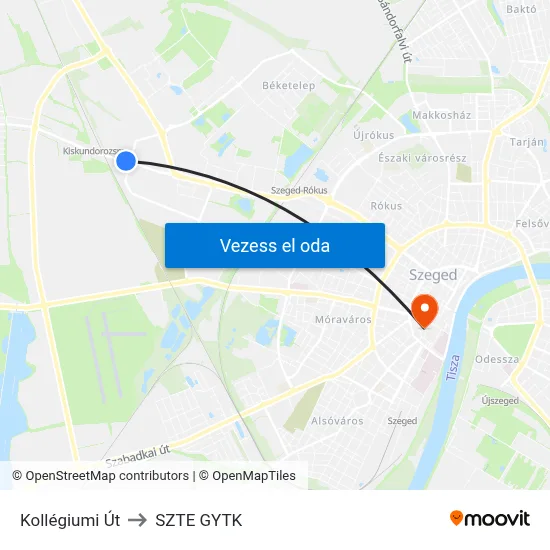 Kollégiumi Út to SZTE GYTK map