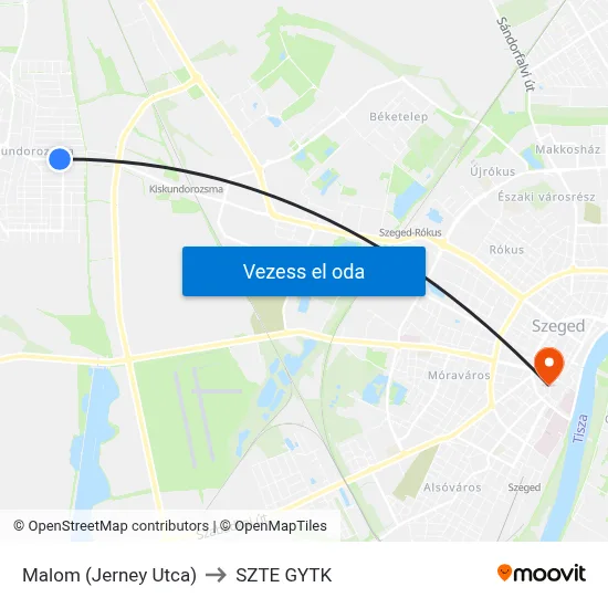 Malom (Jerney Utca) to SZTE GYTK map