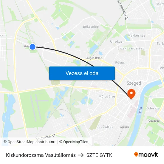 Kiskundorozsma Vasútállomás to SZTE GYTK map