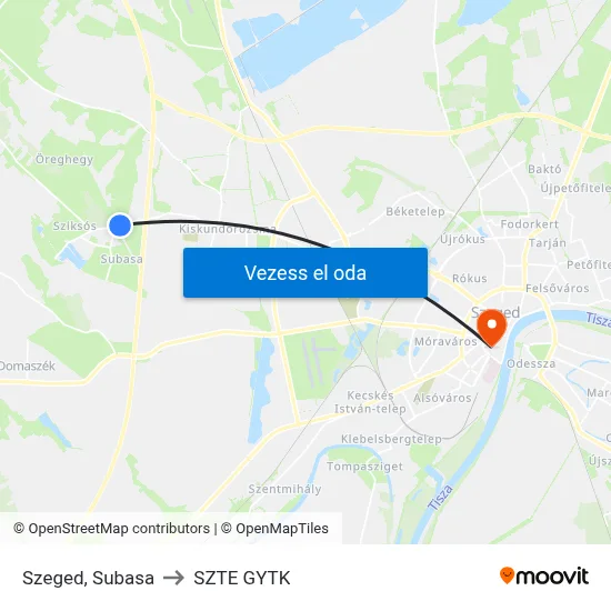 Szeged, Subasa to SZTE GYTK map