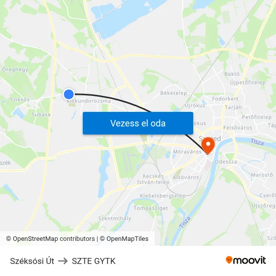 Széksósi Út to SZTE GYTK map