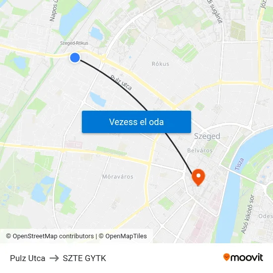 Pulz Utca to SZTE GYTK map