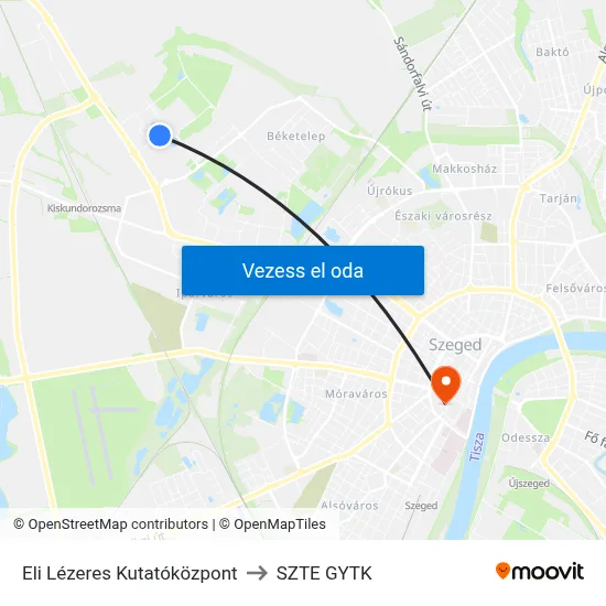 Eli Lézeres Kutatóközpont to SZTE GYTK map