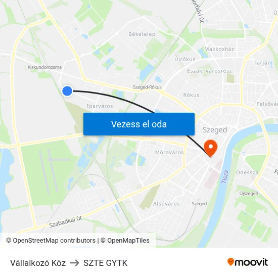 Vállalkozó Köz to SZTE GYTK map