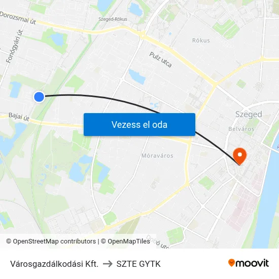 Városgazdálkodási Kft. to SZTE GYTK map