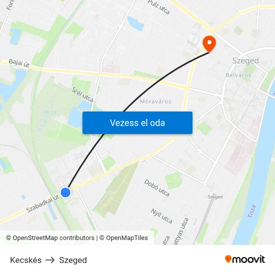 Kecskés to Szeged map