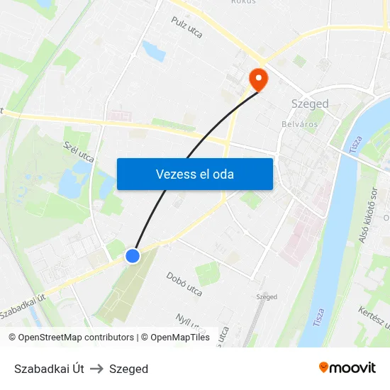 Szabadkai Út to Szeged map