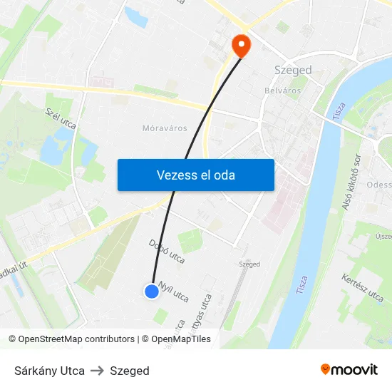 Sárkány Utca to Szeged map