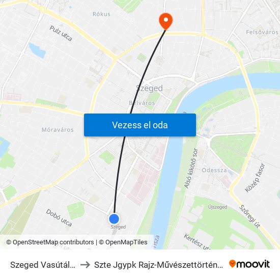 Szeged Vasútállomás to Szte Jgypk Rajz-Művészettörténet Tanszék map