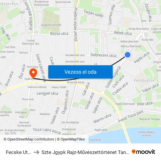 Fecske Utca to Szte Jgypk Rajz-Művészettörténet Tanszék map