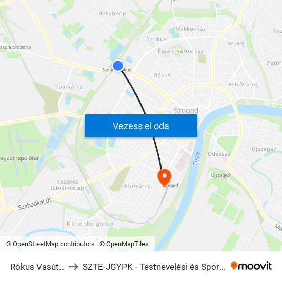 Rókus Vasútállomás to SZTE-JGYPK - Testnevelési és Sporttudományi Intézet map