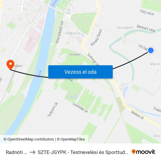 Radnóti Utca to SZTE-JGYPK - Testnevelési és Sporttudományi Intézet map