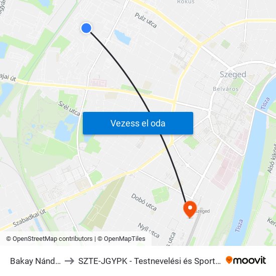 Bakay Nándor Utca to SZTE-JGYPK - Testnevelési és Sporttudományi Intézet map