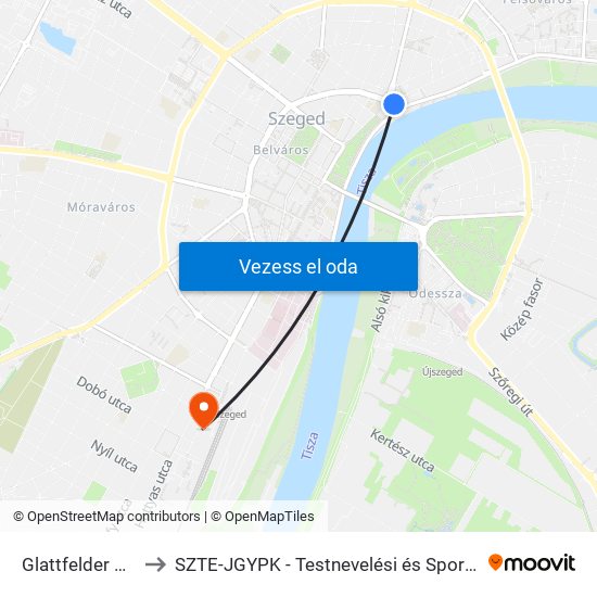 Glattfelder Gyula Tér to SZTE-JGYPK - Testnevelési és Sporttudományi Intézet map