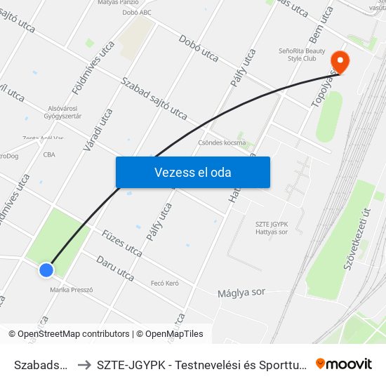 Szabadság Tér to SZTE-JGYPK - Testnevelési és Sporttudományi Intézet map