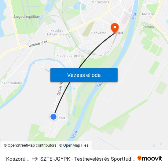 Koszorú Utca to SZTE-JGYPK - Testnevelési és Sporttudományi Intézet map