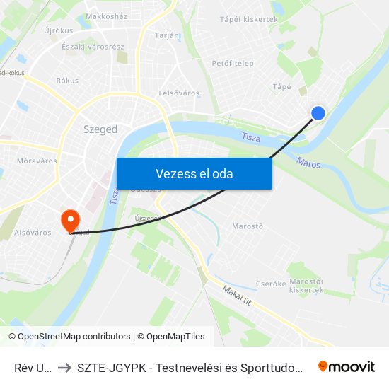 Rév Utca to SZTE-JGYPK - Testnevelési és Sporttudományi Intézet map