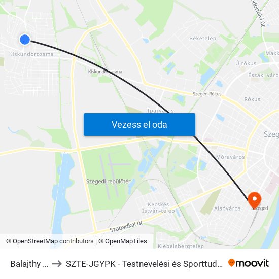 Balajthy Utca to SZTE-JGYPK - Testnevelési és Sporttudományi Intézet map