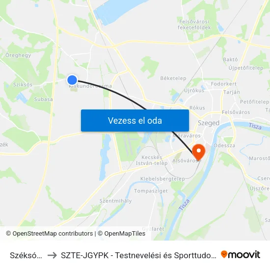 Széksósi Út to SZTE-JGYPK - Testnevelési és Sporttudományi Intézet map
