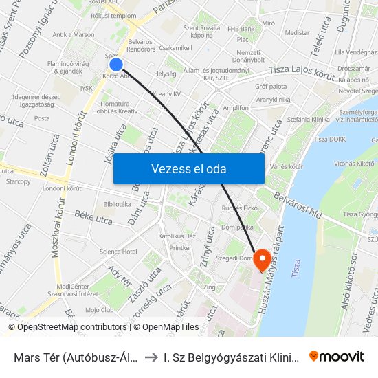 Mars Tér (Autóbusz-Állomás) to I. Sz Belgyógyászati Klinika  Csáp map