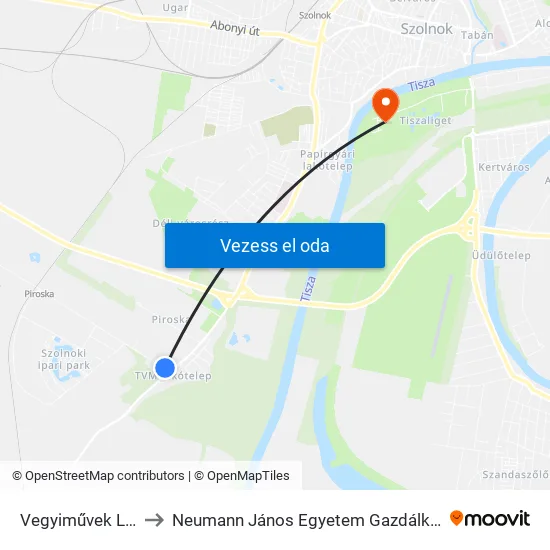 Vegyiművek Ltp. 2. to Neumann János Egyetem Gazdálkodási Kar map