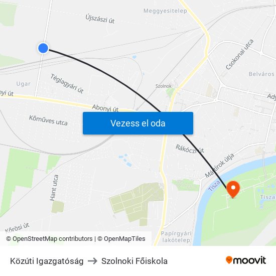 Közúti Igazgatóság to Szolnoki Főiskola map