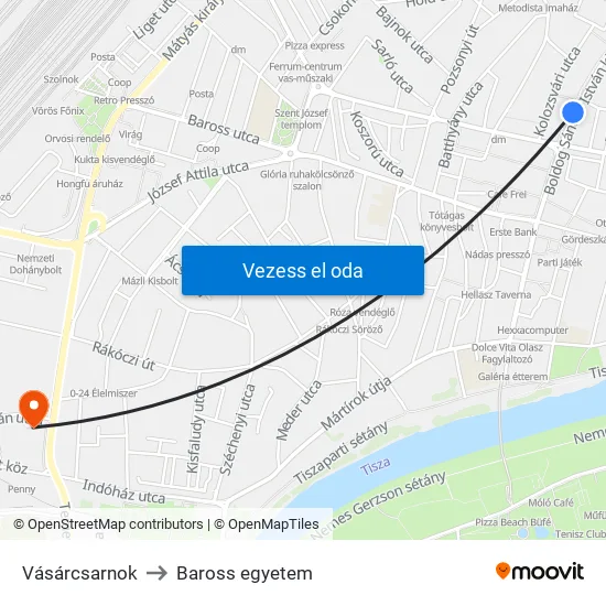 Vásárcsarnok to Baross egyetem map