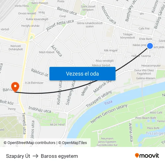 Szapáry Út to Baross egyetem map