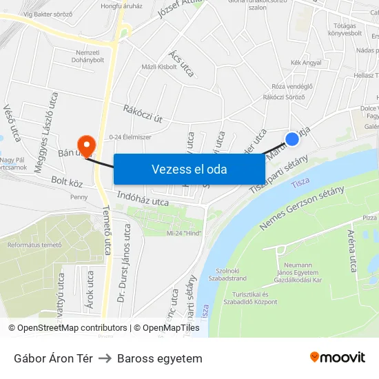Gábor Áron Tér to Baross egyetem map