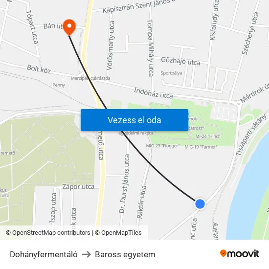 Dohányfermentáló to Baross egyetem map
